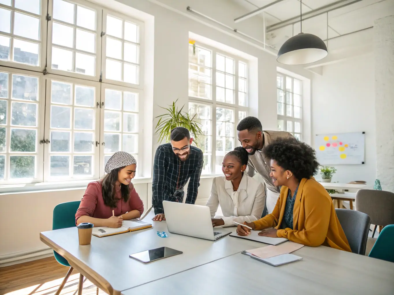 A professional photograph showcasing a diverse team of New Energy employees collaborating in a modern office environment, symbolizing reliability and expertise.