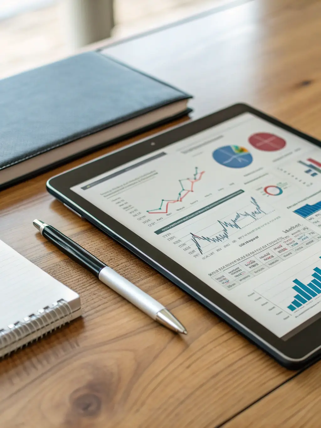 A clear and concise financial report displayed on a tablet, symbolizing New Energy's commitment to transparency and ethical business practices.