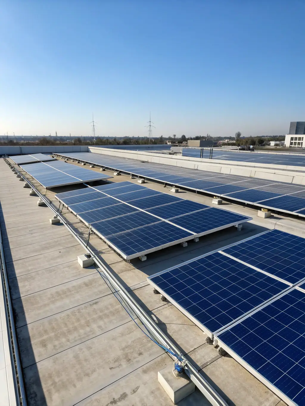 A solar panel installation on a large commercial rooftop, showcasing New Energy's market leadership in solar EPC projects.